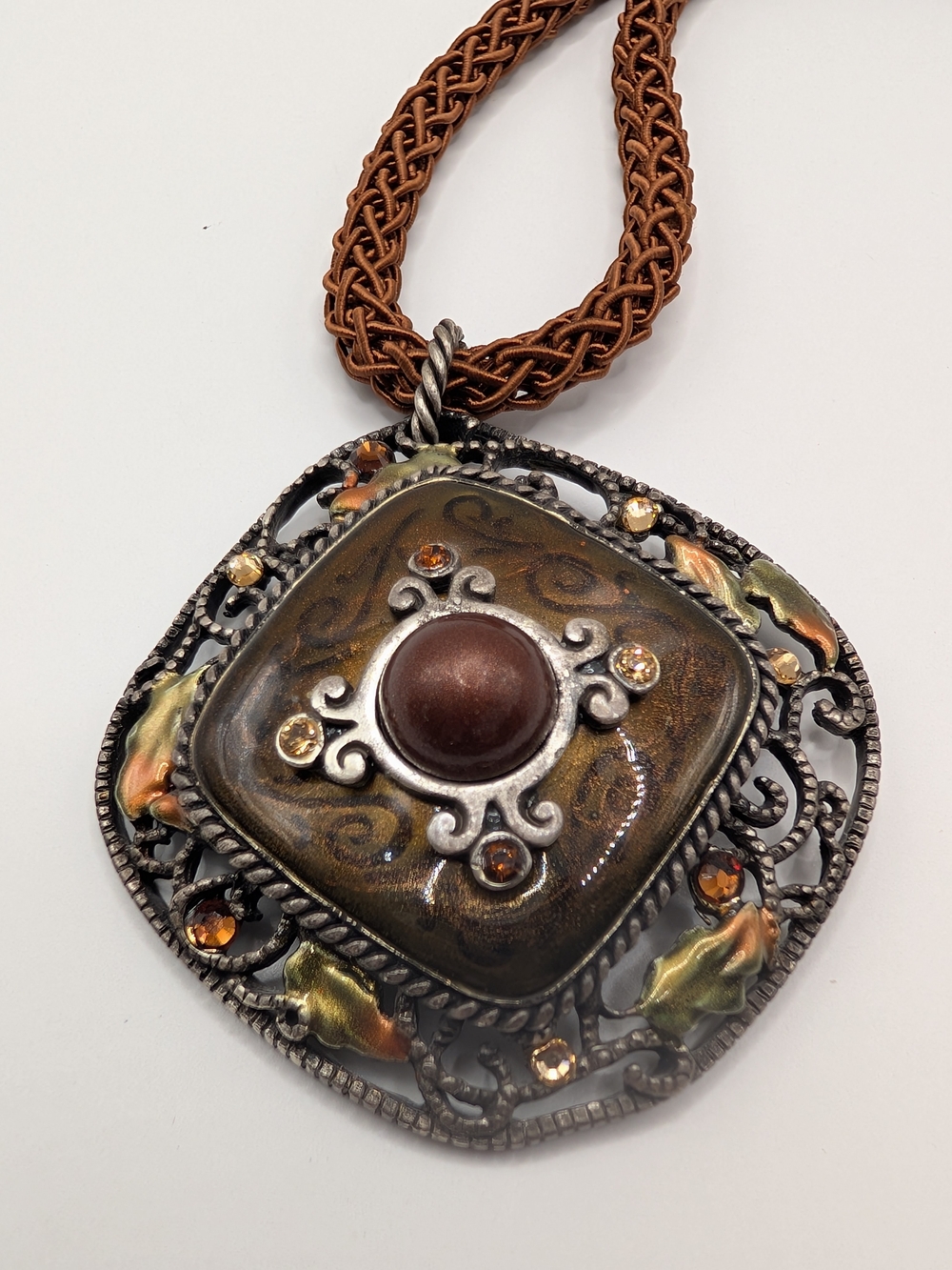 Chico's Boho Brown and Gold Enamel Filigree Pendant Necklace